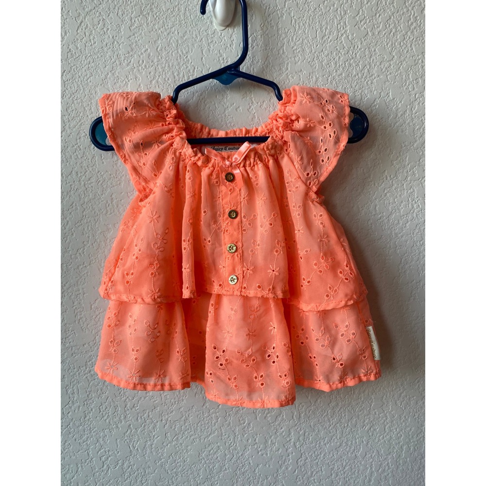 Juicy Couture Baby Girls Eyelet Ruffle Boho Top Size 6/9M Neon Orange Peach